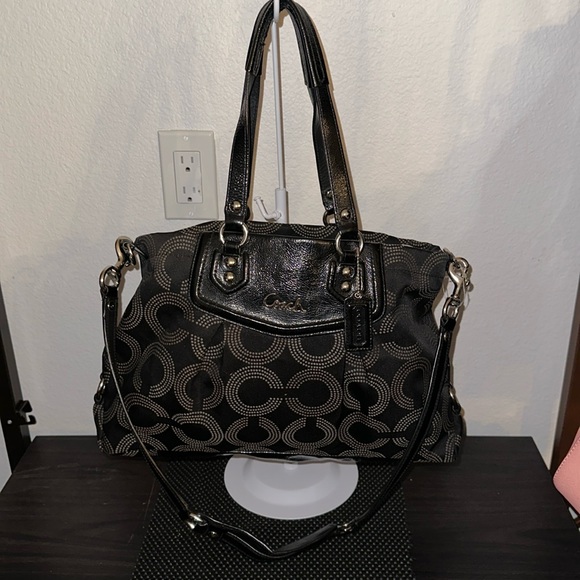 Coach Handbags - COACH Ashley Dotted Op Art Carryall Shoulder Bag in Black Canvas #F20049